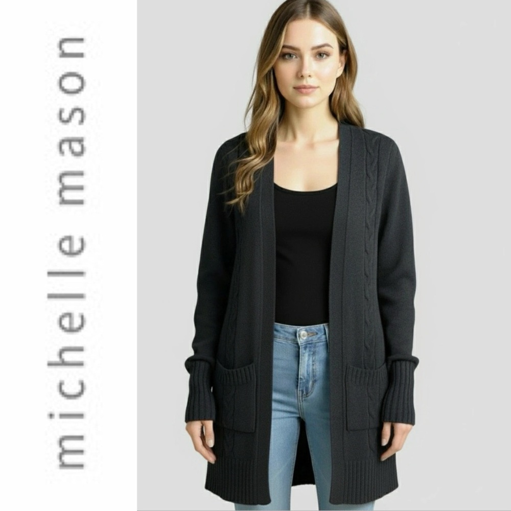 Michelle Mason Women's Alpaca Wool Blend Gray Long Cardigan Sweater Size Medium